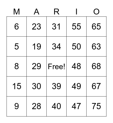 Mario Bingo Card