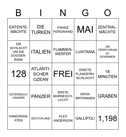 1915 - WELTKRIEG I Bingo Card
