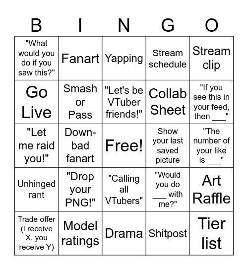 VTuber Twitter Bing Bingo Card