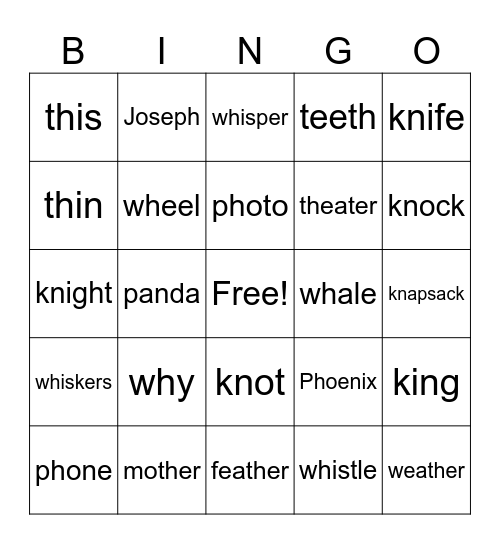 COMPASS VOCAB Bingo Card