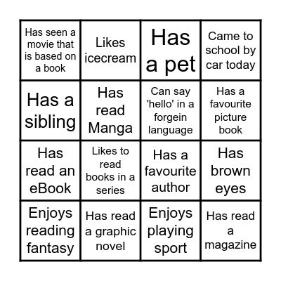 Book Club Bingo Card