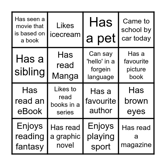 Book Club Bingo Card
