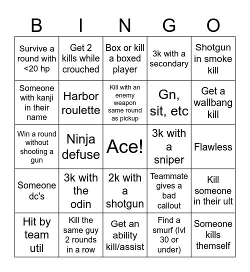 Valorant Bingo Card