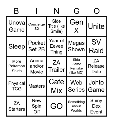 Pokemon Day Bingo Card