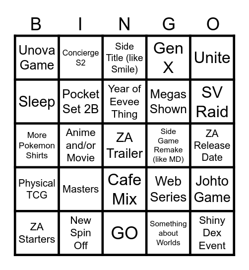 Pokemon Day Bingo Card