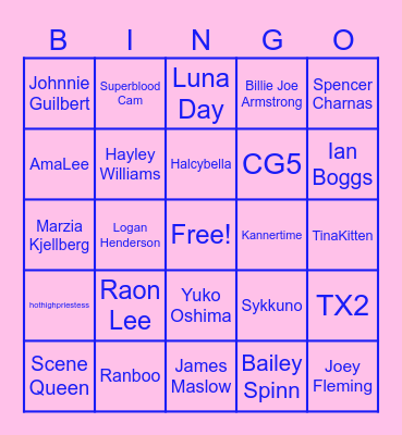My Celebrity Crushes Bingo Card