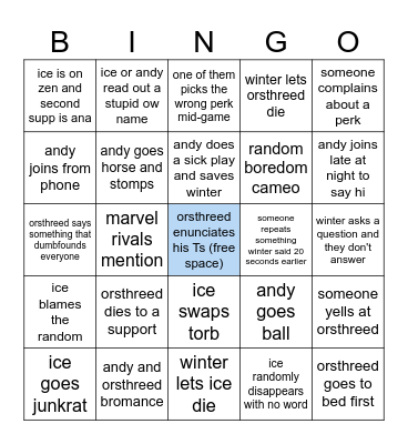 GDH bingo Card
