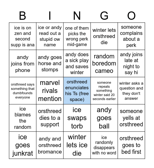 GDH bingo Card