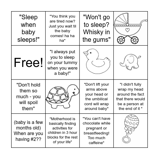 Bad Pregnancy and Mom Advice Bingo Card