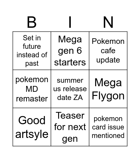 Pokemon day Bingo Card