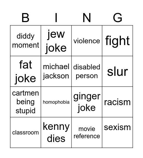 south park clips Bingo Card