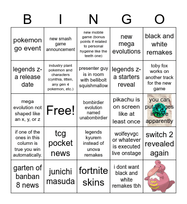 pokemon presents bingo Card
