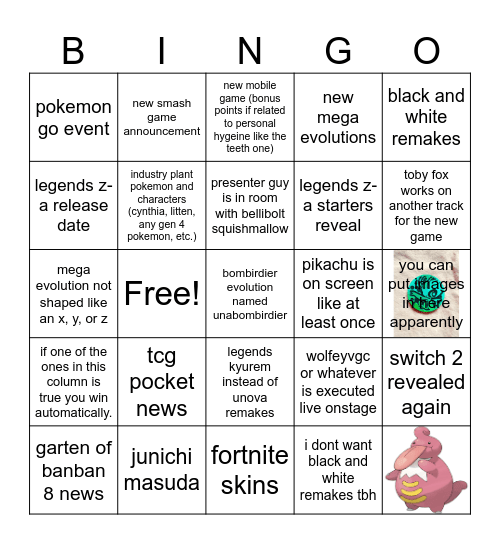 pokemon presents bingo Card