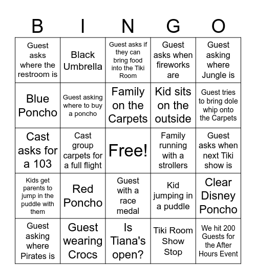 Rainy Day BINGO Card