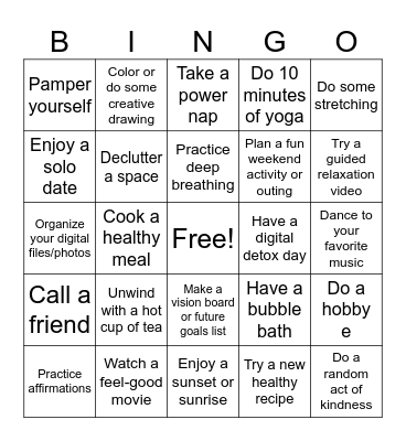 Self-care bingo Card