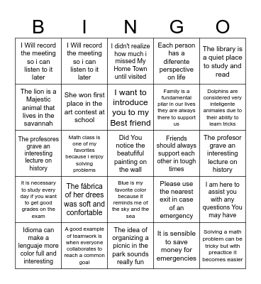 Untitled Bingo Card