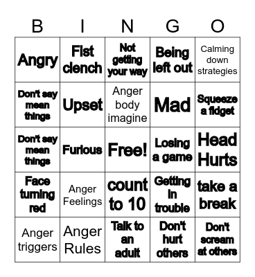 Anger Management Bingo Card
