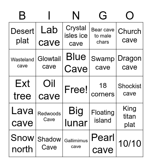 Things RealCystal has lost (online): Bingo Card