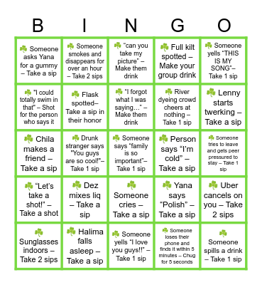 Chi’ St. Patrick’s Day Bingo Card