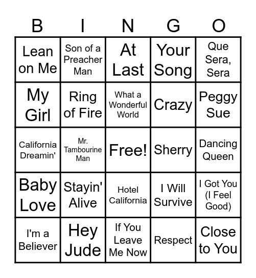 BOOGIE BINGO Card