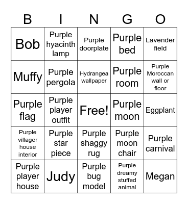 Purple Dream Island Bingo Card