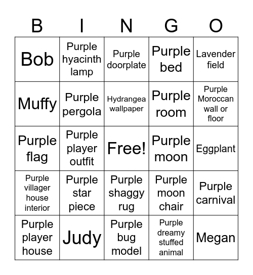 Purple Dream Island Bingo Card