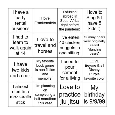 Mariposa "Get To Know You" Bingo Card
