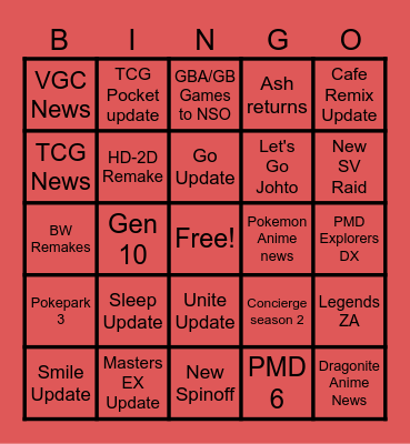 Pokemon Presents Bingo Card