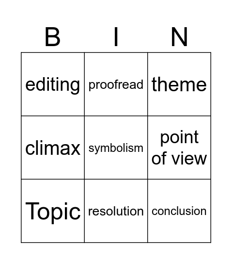 Literary & writing Bingo Card