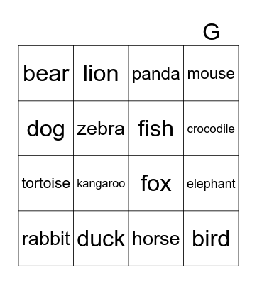 ANIMALS Bingo Card