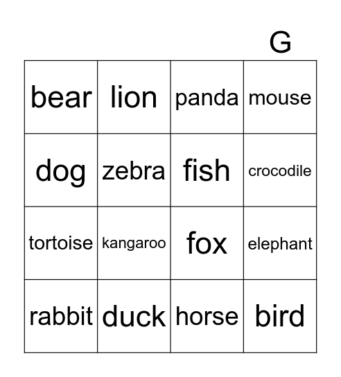 ANIMALS Bingo Card