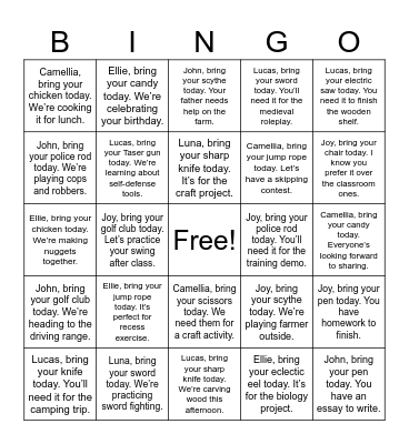 Bring your Bingo Card