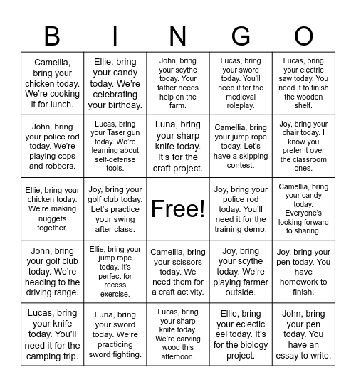Bring your Bingo Card