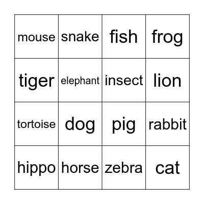 ANIMALS Bingo Card