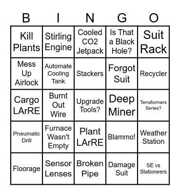 Hardcore Vulcan Bingo Card