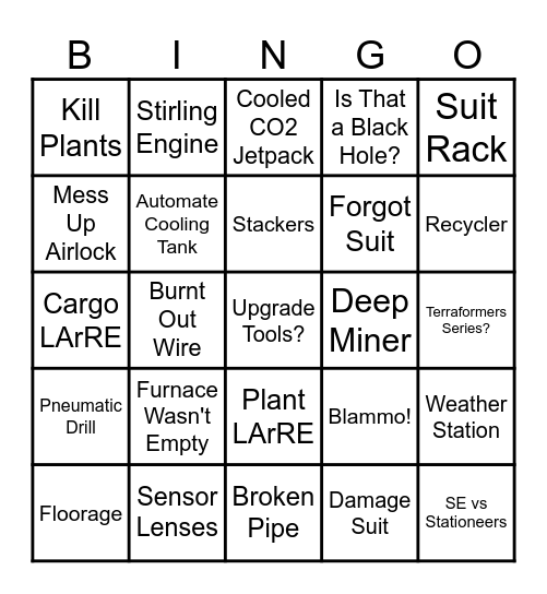 Hardcore Vulcan Bingo Card