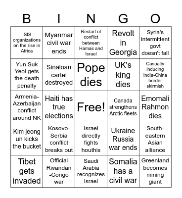International Events 2025 Bingo Card