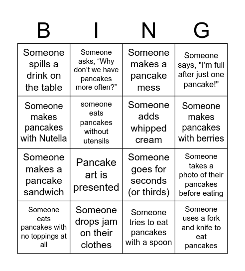 Pancake Day Bingo Card