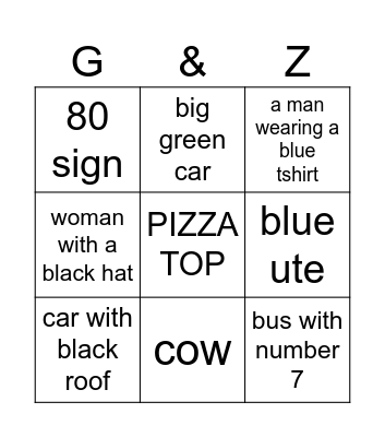 G & Z car bingo Card