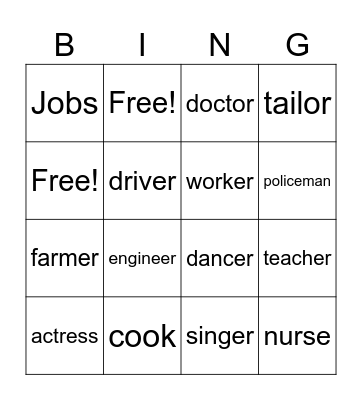 Jobs Bingo Card