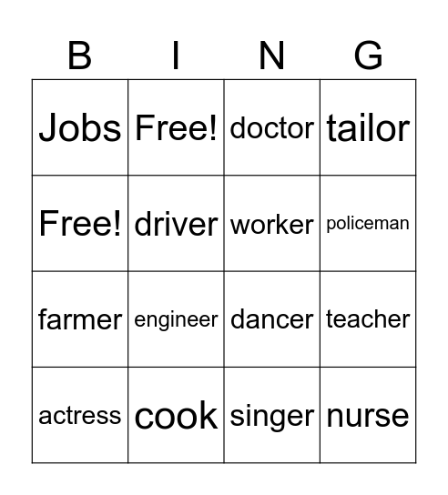 Jobs Bingo Card