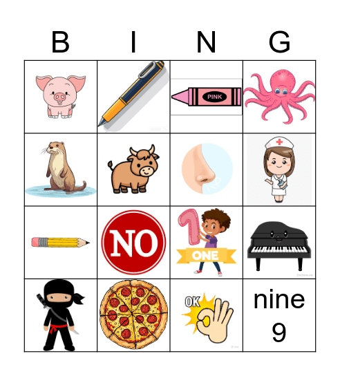 Unit 1 Picture Bingo - N, O, P Bingo Card