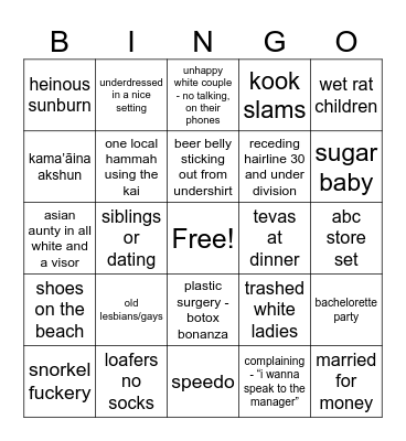 hapuna beach Bingo Card