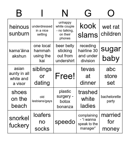 hapuna beach Bingo Card