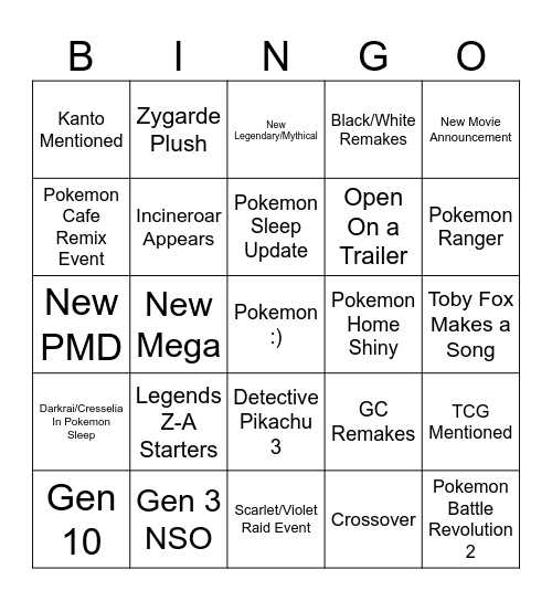 Pokemon Day 2025 Bingo Card