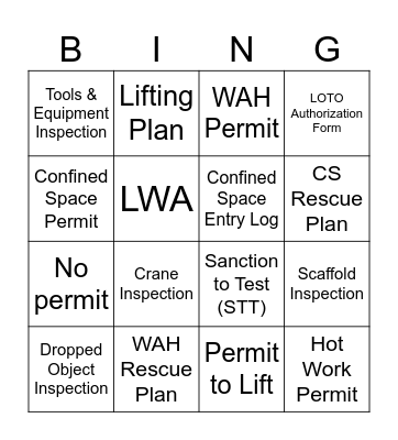 LSR Work Authorization Bingo Card