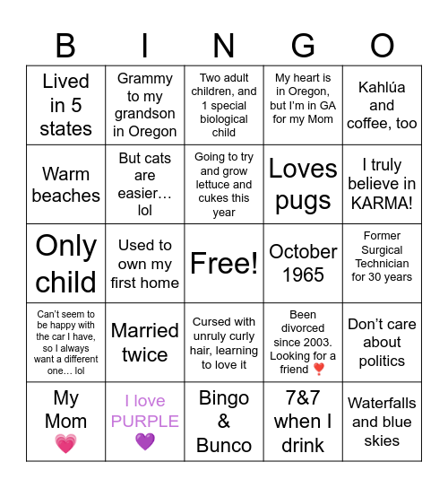 All about ME😊 Bingo Card