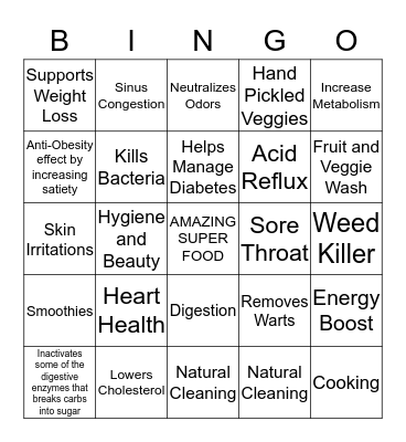 APPLE CIDER VINEGAR Bingo Card