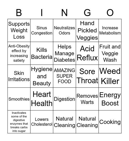 APPLE CIDER VINEGAR Bingo Card