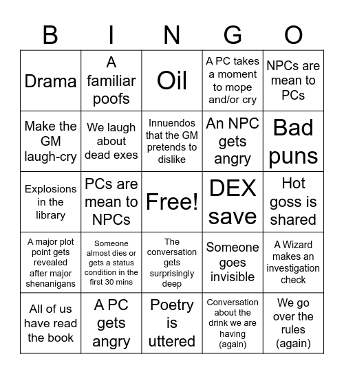 Grapevine Bingo Card